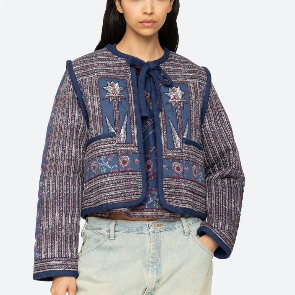 Sea New York blue flower quilted cotton Jacket - Picture 9 of 11